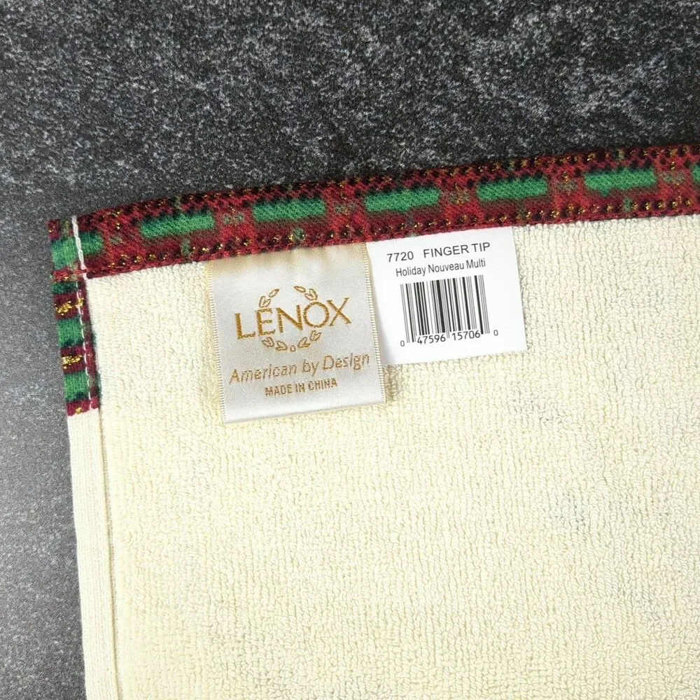 Lenox Christmas Holiday Nouveau Finger Tip Towel Holly Ribbons Pattern NEW NWT